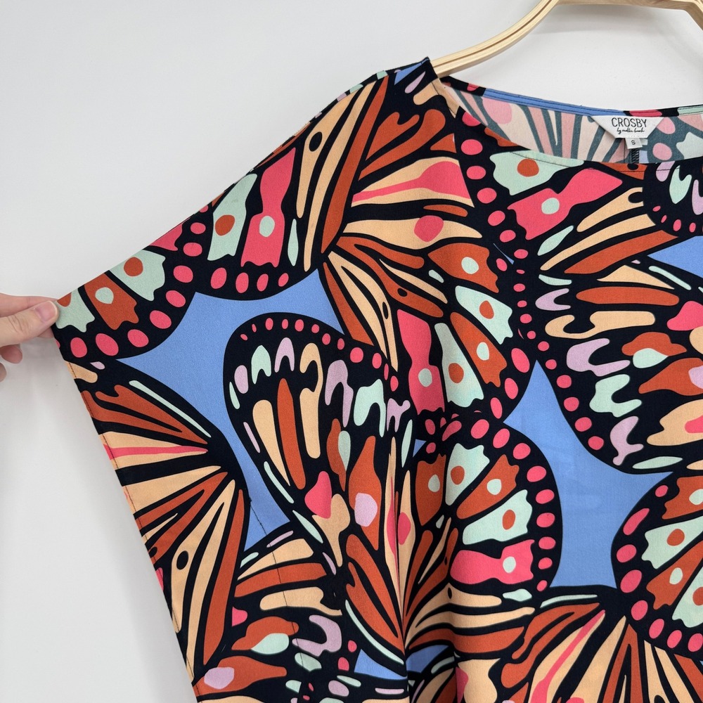Crosby by Mollie Burch Butterfly Print Caftan Top Small Blue Boho Eclectic Art - Picture 4 of 9